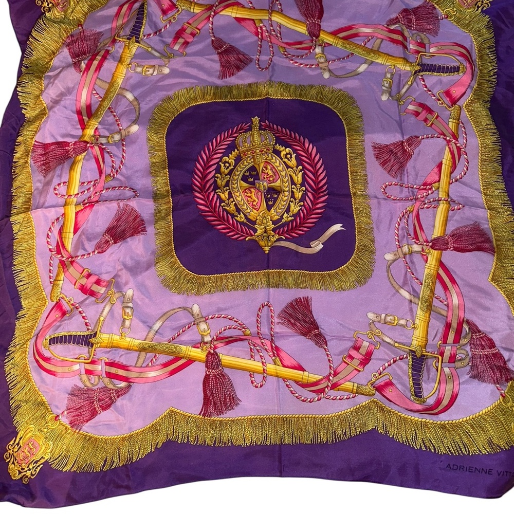 Adrienne Vittadini Pink Purple gold STUNNING 100% SILK horse riding crop scarf